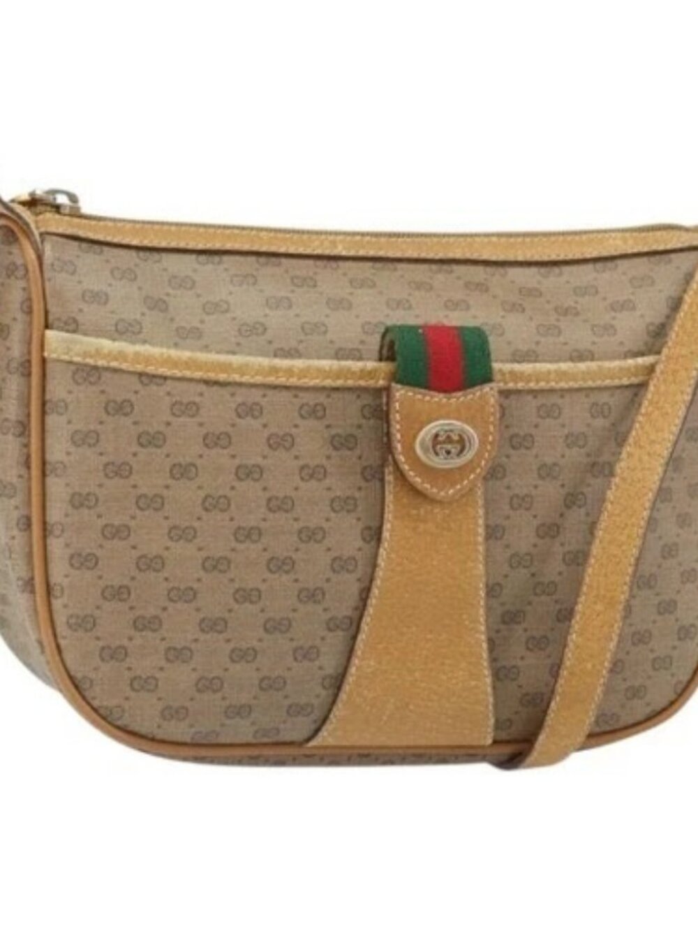 GUCCI Micro GG Supreme Web Sherry Line Bag PVC Beige Gold 89 02 032 Auth bs33296